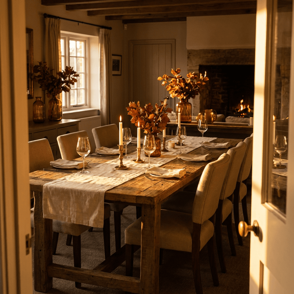Warm rustic dining table setting