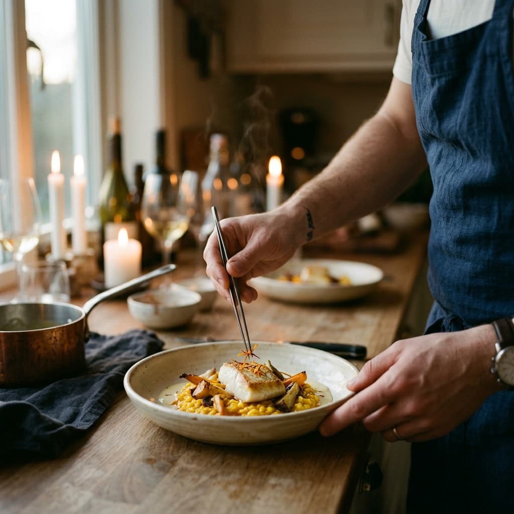 Chef plating an elegant dish