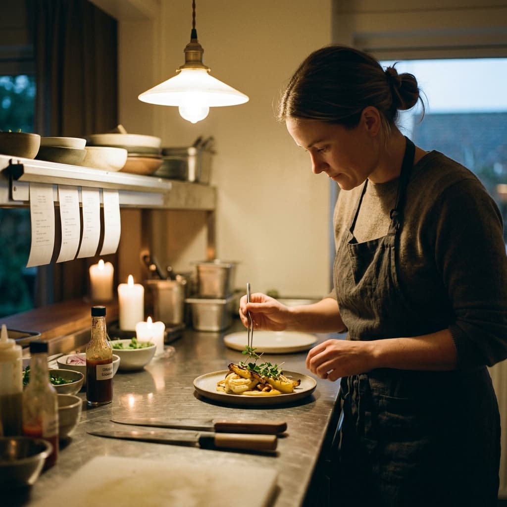 Chef plating a dish