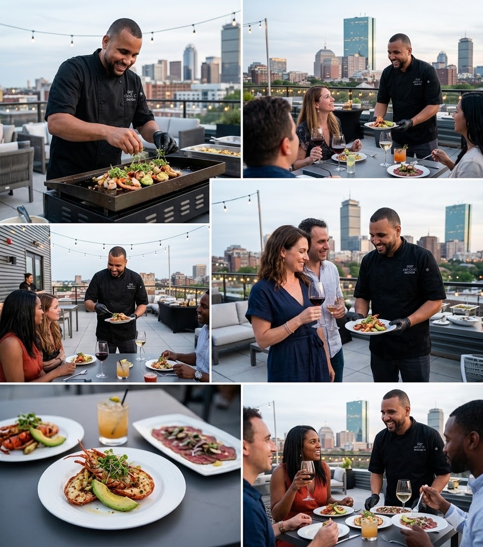 Rooftop dinner with Boston skyline